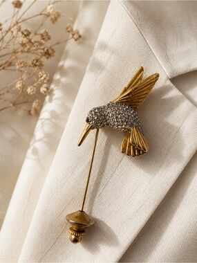 Vintage Butler Hummingbird Rhinestone Stick Pin Brooch Pin